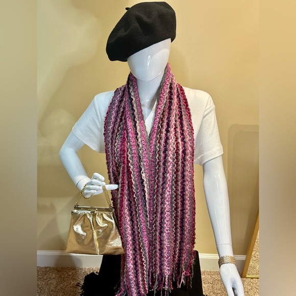 NWOT Long Pink and Purple Acrylic Velour Ribbon Scarf - Picture 4 of 11